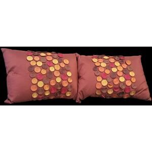 Pier One Pillows Burgandy Attached Circles Indoor/Outdoor 2 Throws Appr. 19x14"